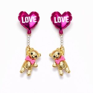 ⚜️ Pink Heart Love Earrings with Teddy Bear Charm